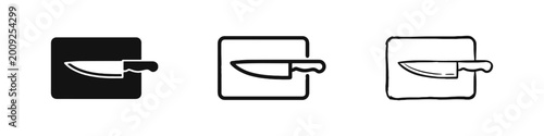 Foto Kitchen knife on cutting board icon set for cooking and food preparation