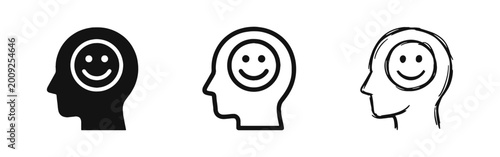 Obraz na płótnie Positive thinking head with smiley face icon set for mental wellness and happine