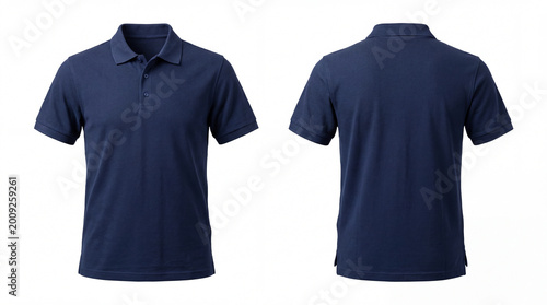 A navy blue polo shirt displayed from the front and back on a white background