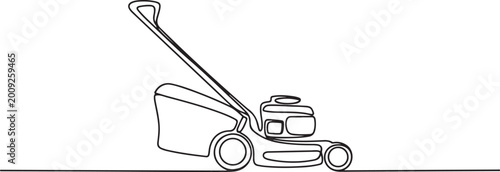 hand lawn mower gardening thin line. Continuous one line drawing. one line Icon drawing