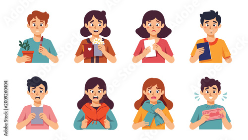 Fotografía Expressions of Concern: A diverse array of individuals portray a spectrum of worried and anxious expressions, each embodying a different degree of apprehension