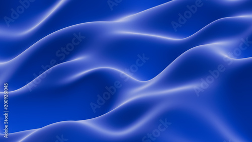 Blue waves in 3D rendering showing smooth surface flow