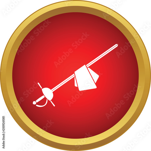 Quadro em tela Fencing rapier with a white flag against a red background within a gold circle