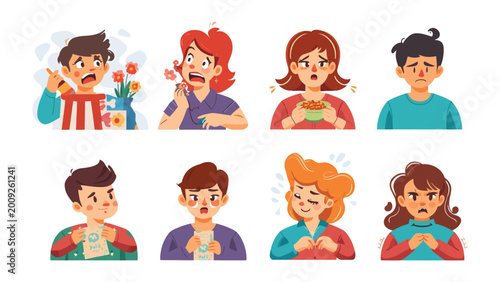 Obraz na płótnie Expressing Human Emotions: A collection of stylized illustrations showcases a range of emotions, from surprise to anger and everything in between