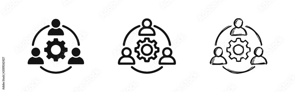 Fototapeta premium Teamwork and Collaboration Icon Set in Solid, Line, and Sketch Styles