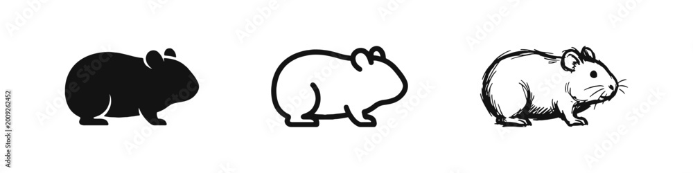 Fototapeta premium Hamster Pet Icon Set in Solid, Line, and Sketch Styles