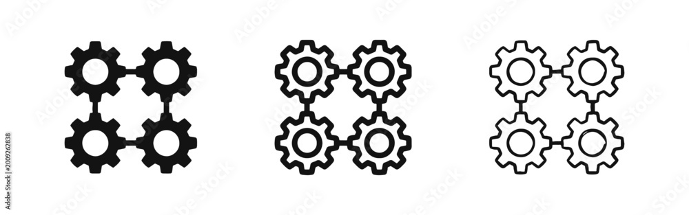 Obraz premium Integrated Gear System Icons for Mechanical and Teamwork Concepts