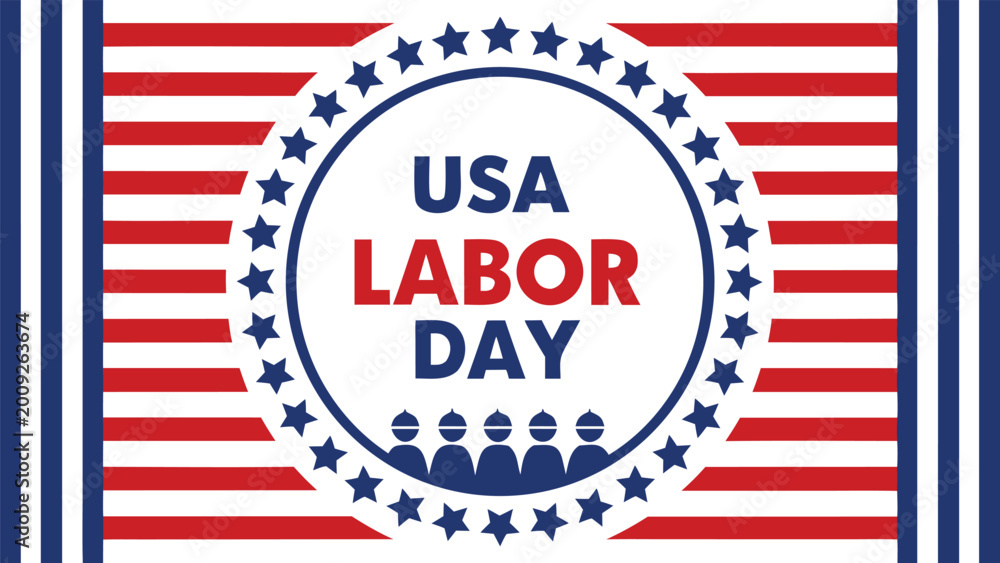 Obraz premium Usa labor day banner with red and white stripes and blue star border