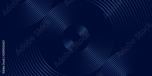 Design blue glowing geometric lines on dark blue background. Modern shiny blue circle lines pattern. Futuristic technology modern abstract