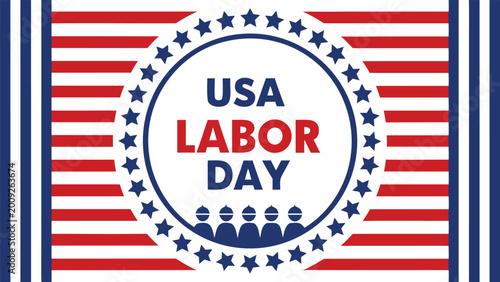Usa labor day banner with red and white stripes and blue star border