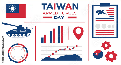 Konstfotografi Taiwan armed forces day infographic with military tank, jet, and data charts