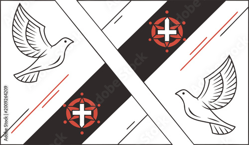 Foto Saint mother teresa profile with flying dove and geometric cross symbol