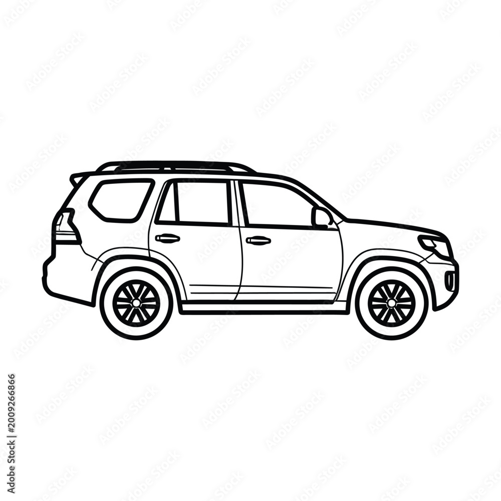 Fototapeta premium Clean line art vector of a sturdy suv vehicle isolated on white background for automotive design projects