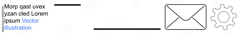 Obraz premium Business communication, technology integration, digital tools, software configuration, email services, system settings. Envelope and gear symbols connected by lines. Communication and technology