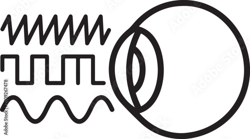 Human Eye and Light Waveforms Icon, Visual Perception and Optical Physics Vector Line Art, Ophthalmology Science Symbol
