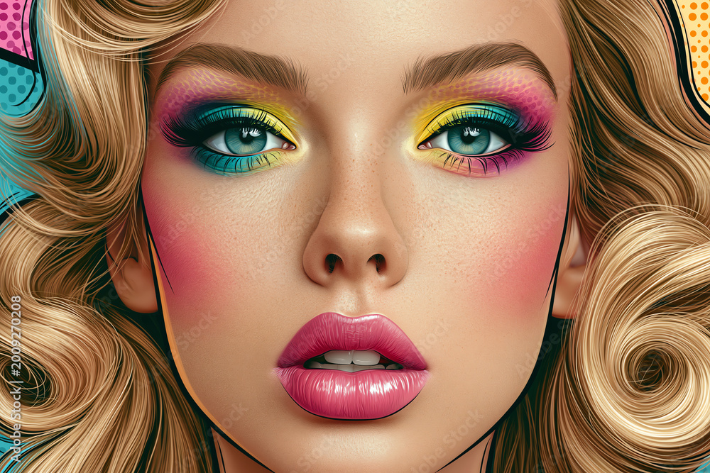 Fototapeta premium pop art illustration of a beautiful blonde, AI generated