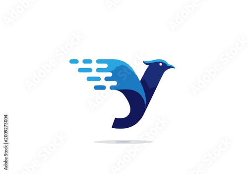 Abstract blue bird logo design flying fast creative illustration