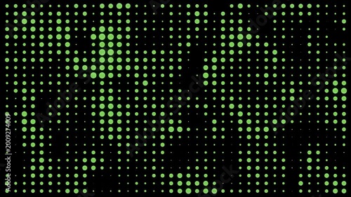 Animation shows green dots forming patterns on a dark surface