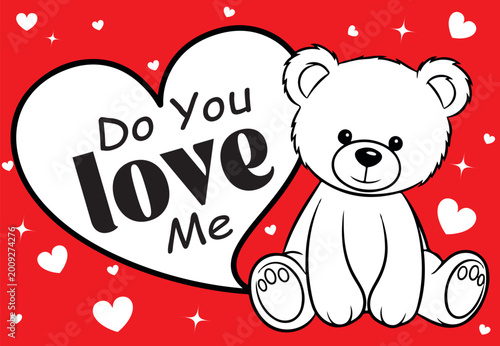 Cute Teddy Bear with Large Heart and 