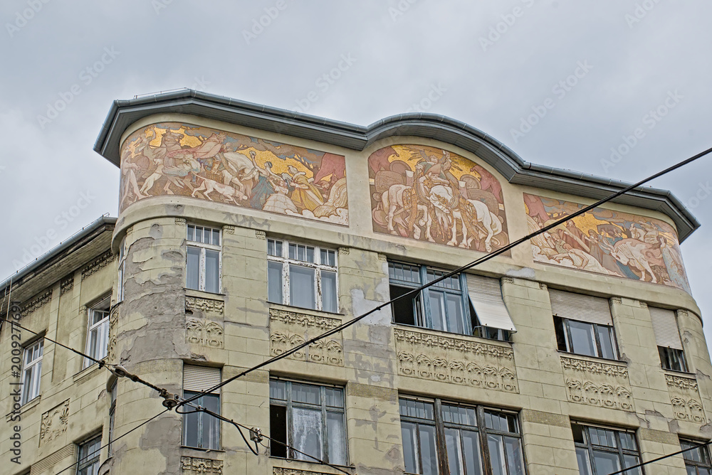 Fototapeta premium Art deco building with mosaic decorations in Budapest, Hungary 
