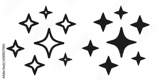 Obraz na płótnie Minimalist outline vector icon set representing sparkle and light effects