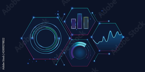 Abstract digital technology background with data analytics charts