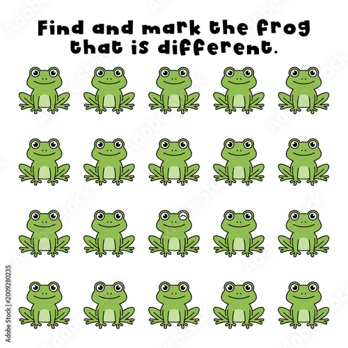 Obraz na płótnie Find the Different Frog Visual Puzzle Activity for Kids
