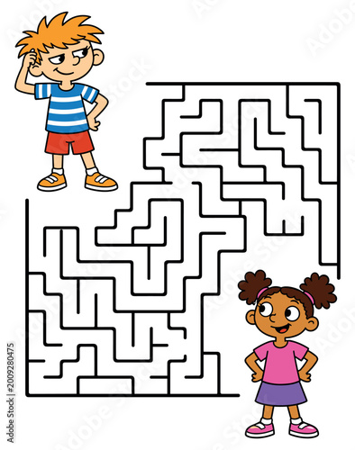Labyrinth Maze Game for Kids with Cartoon Boy and Girl