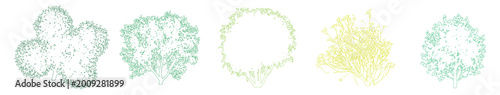 Foto Minimal style CAD tree silhouette and color variation drawing, Side view, set of graphics mixed trees elements symbol for architecture landscape design drawing