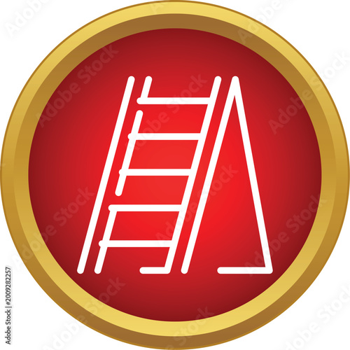 Stepladder outline icon in a red circle with gold border