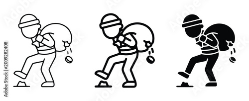 Tableau sur toile Thief Icon Set, Bandit with Loot Bag, Stealing Money, Criminal Activity Symbols,