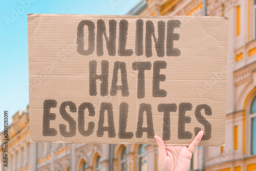 Slika na platnu "Online Hate Escalates" Algorithmic amplification of divisive online content consistently accelerates user exposure to increasingly hateful material