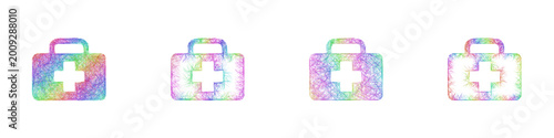 Cuadro en lienzo Rainbow color sketch first aid kit icon design set