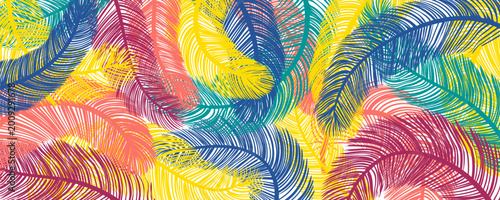Konstfotografi Bright colorful exotic bird feathers texture on transparent background