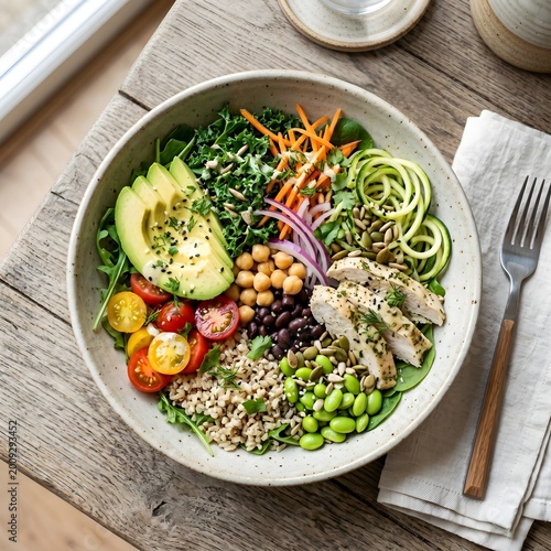 Healthy food bowl with fresh vegetables top view