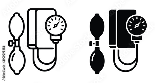 Foto Blood Pressure Monitor Icons, Sphygmomanometer Vector Set, Medical Device Graphi