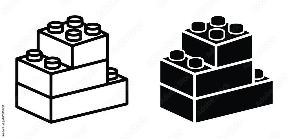 Fototapeta premium black and white lego block silhouettes on white background