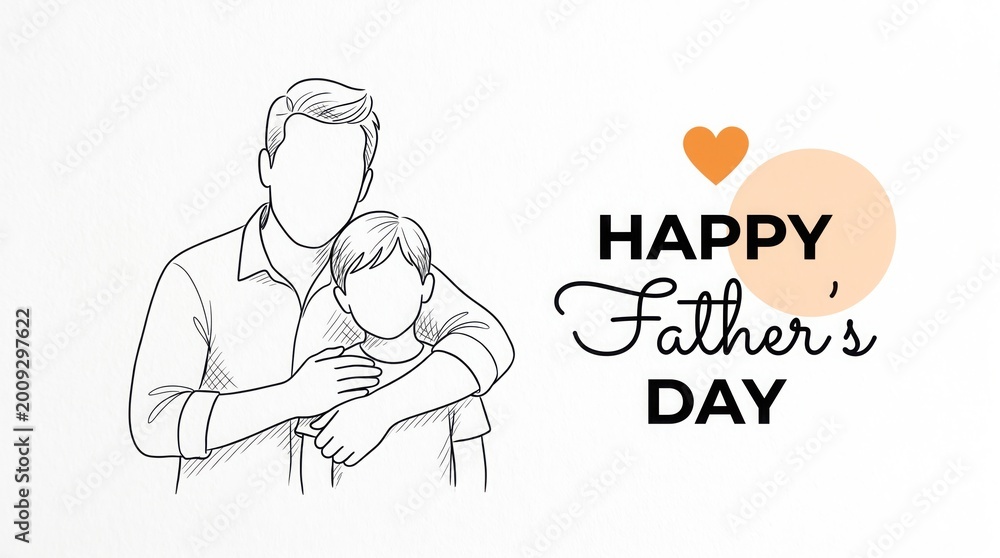 Fototapeta premium A black and white line drawing of a man and a boy with happy fathers day 