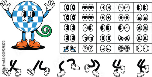 Fotografie Cartoon mascot character kit with facial expressions, eyes, legs poses, and cust