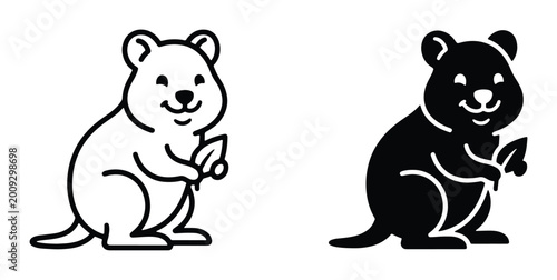 Bild auf Leinwand Quokka Icon Set, Cute Marsupial Vector Graphics, Black and White Animal Illustra