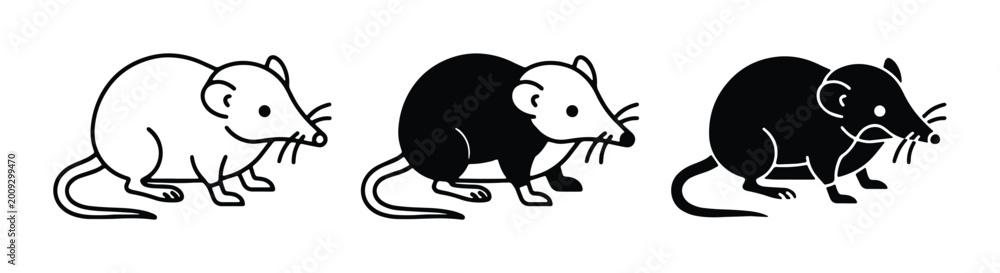 Obraz premium black and white minimalist vector set of rats in different poses