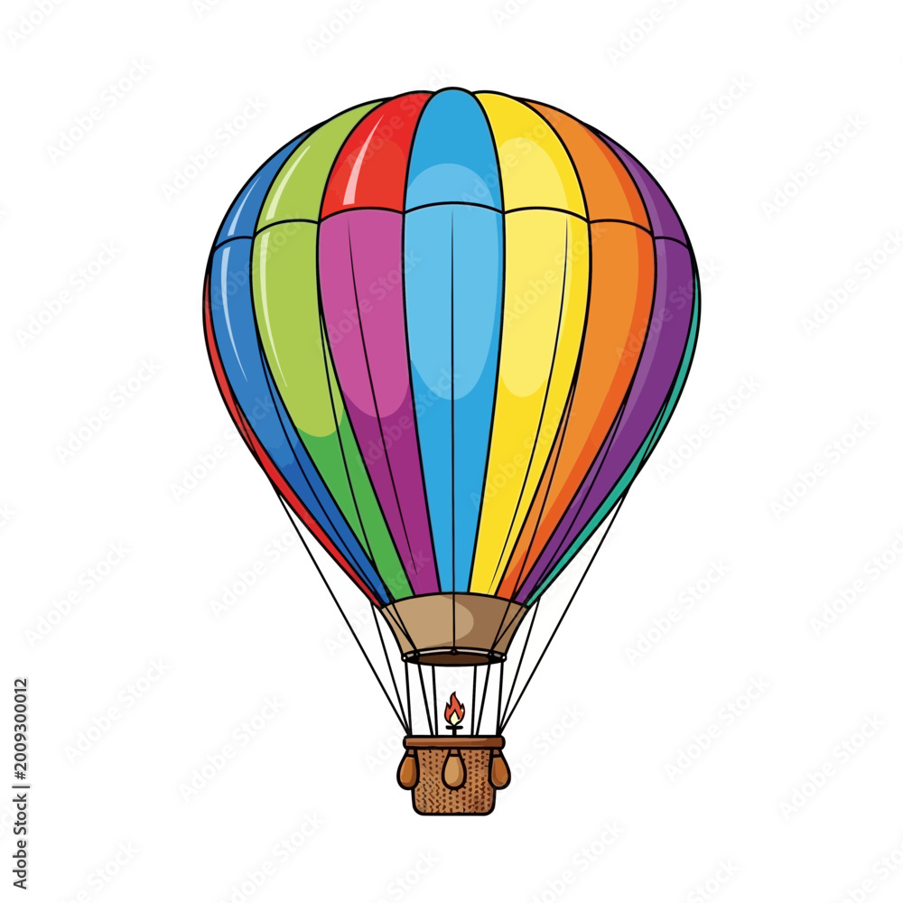 Fototapeta premium Vibrant Rainbow Hot Air Balloon Isolated on White Background