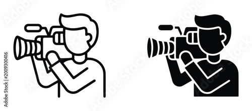 black and white photographer silhouettes vector set on white background