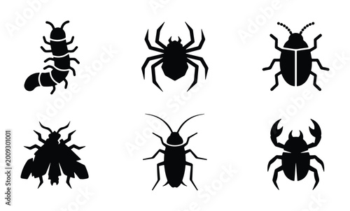 Canvastavla Insect Icons Set, Six Black Silhouettes of Bugs and Arthropods, Vector Graphics