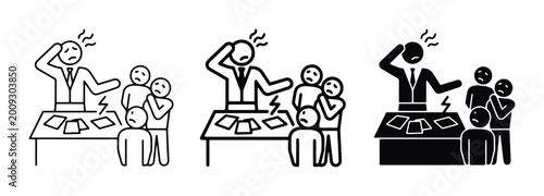 Quadro su tela Frustrated Manager Scolding Team, Stressful Workplace Conflict, Business Meeting