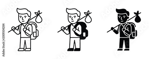 Foto Traveler Icon Set, Wanderer Silhouette, Backpack Journey Vector Graphics, Hobo B
