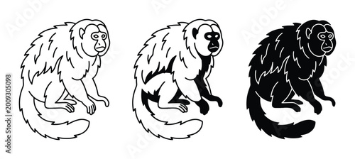 Canvas Print simple black and white vector illustration of three monkeys sitting down