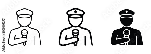 Tableau sur toile police officer with microphone in various styles and formats as vector set
