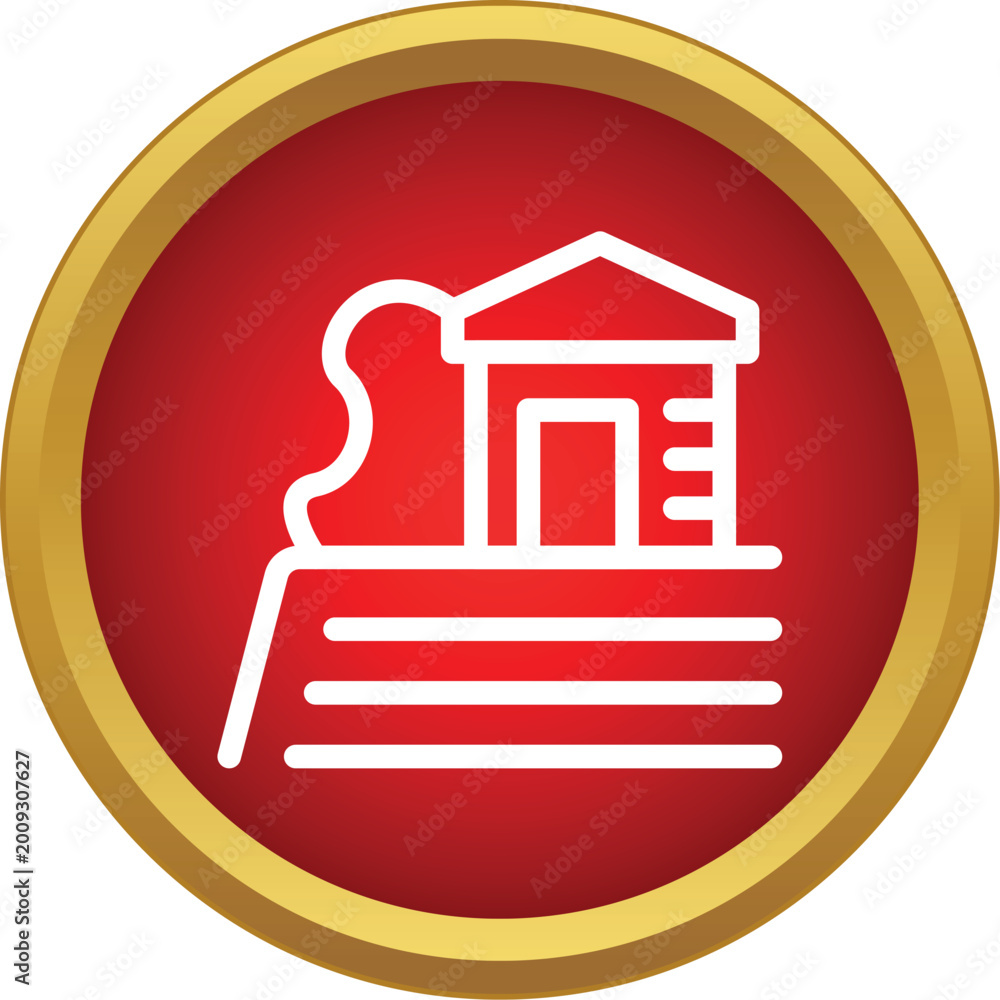 Obraz premium Simple wine estate building on terraced field inside red and gold icon