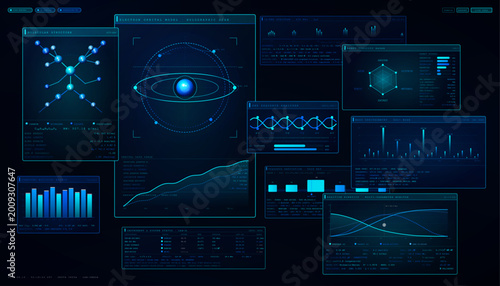 Obraz na plátně Futuristic Molecular Science Dashboard Interface